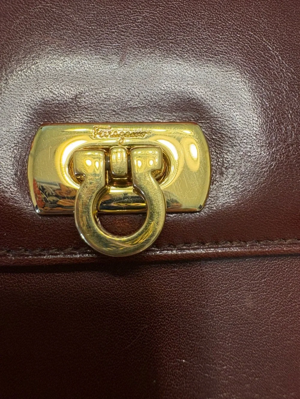 Salvatore Ferragamo Burgundy Leather Wallet Gold Hardware Luxury